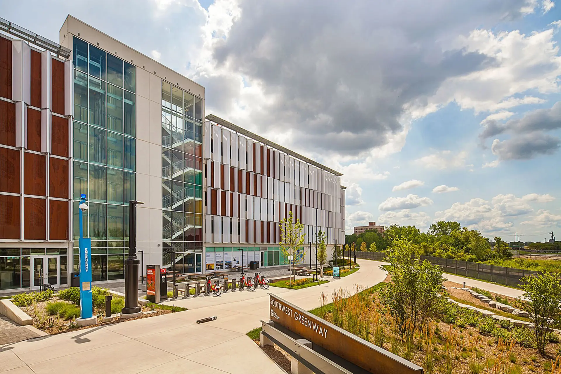 The Bagley Mobility Hub at the Southwest Greenway, daytime view